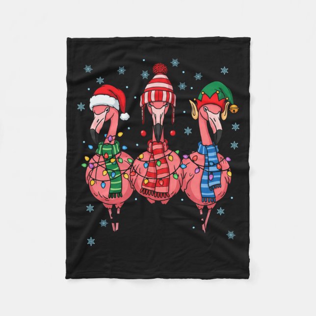 Merry Christmas Nk Flamingo Santa Hat Matching Fam Fleece Blanket (Front)