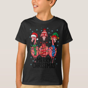Merry Christmas Nk Flamingo Santa Hat Matching Fam T-Shirt