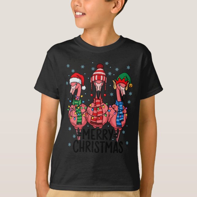 Merry Christmas Nk Flamingo Santa Hat Matching Fam T-Shirt (Front)