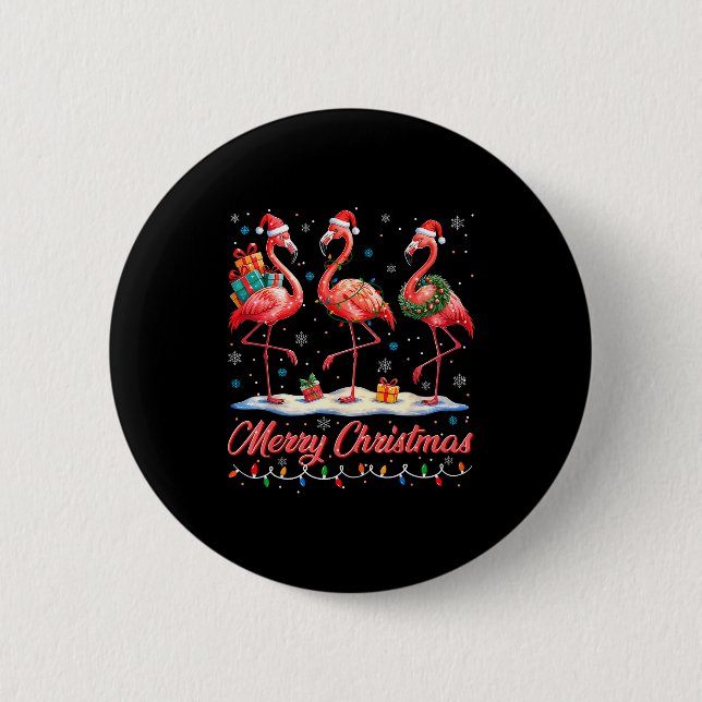 Merry Christmas Nk Flamingo Santa Xmas Womens Mens 6 Cm Round Badge (Front)