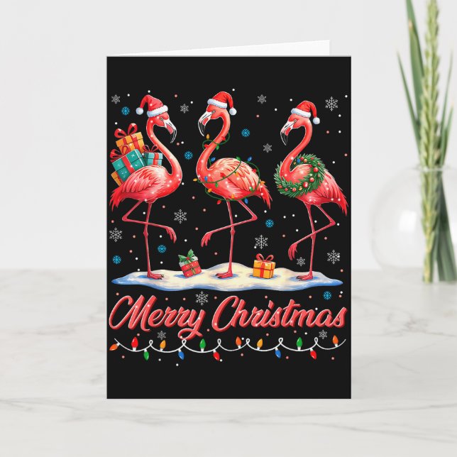 Merry Christmas Nk Flamingo Santa Xmas Womens Mens Card (Front)