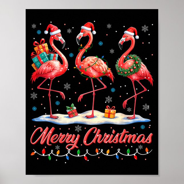 Merry Christmas Nk Flamingo Santa Xmas Womens Mens Poster (Front)