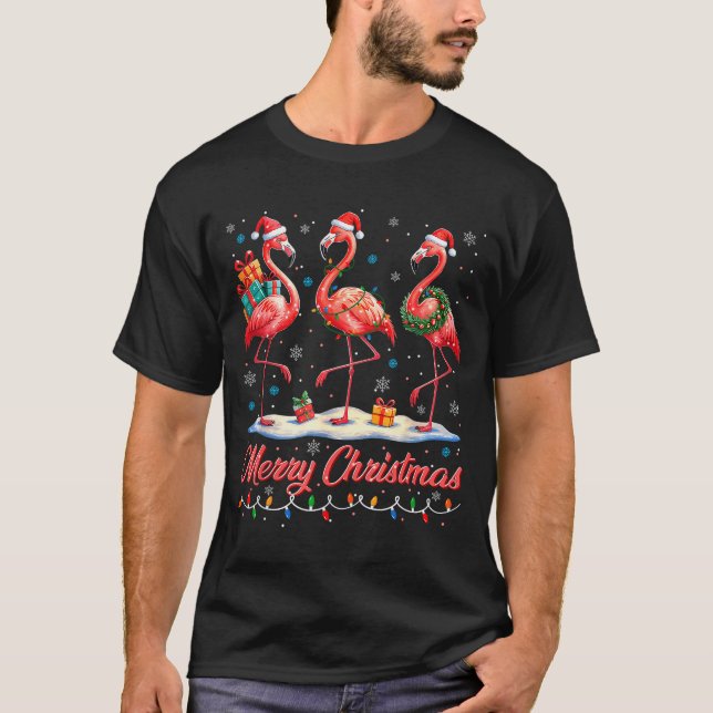Merry Christmas Nk Flamingo Santa Xmas Womens Mens T-Shirt (Front)