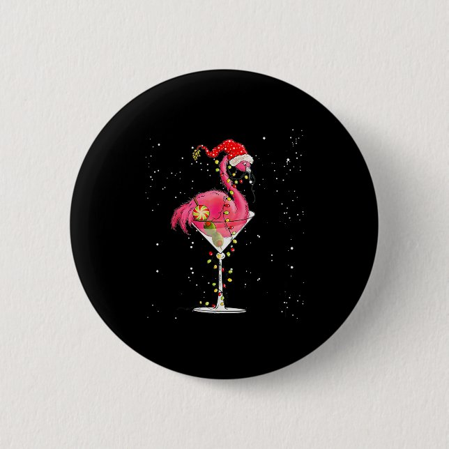 Merry Christmas Nk Flamingo Wine Drinking Lights X 6 Cm Round Badge (Front)