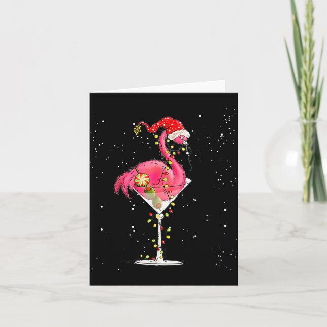 Merry Christmas Nk Flamingo Wine Drinking Lights X Card (Front)