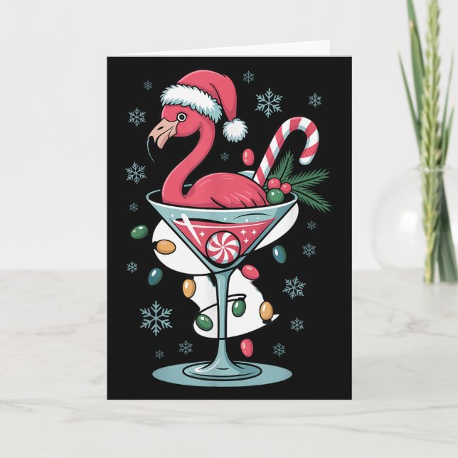 Merry Christmas Nk Flamingo Wine Drinking Lights X Card (Front)