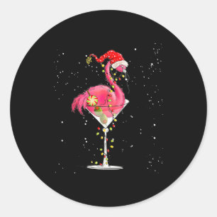 Merry Christmas Nk Flamingo Wine Drinking Lights X Classic Round Sticker