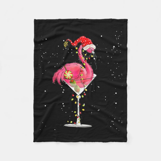 Merry Christmas Nk Flamingo Wine Drinking Lights X Fleece Blanket (Front)