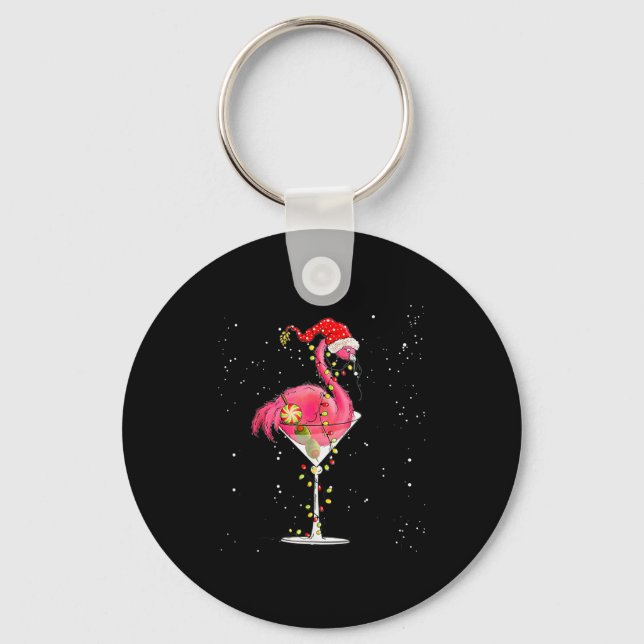 Merry Christmas Nk Flamingo Wine Drinking Lights X Key Ring (Front)