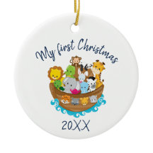 Merry Christmas Noah's Ark Ceramic Ornament