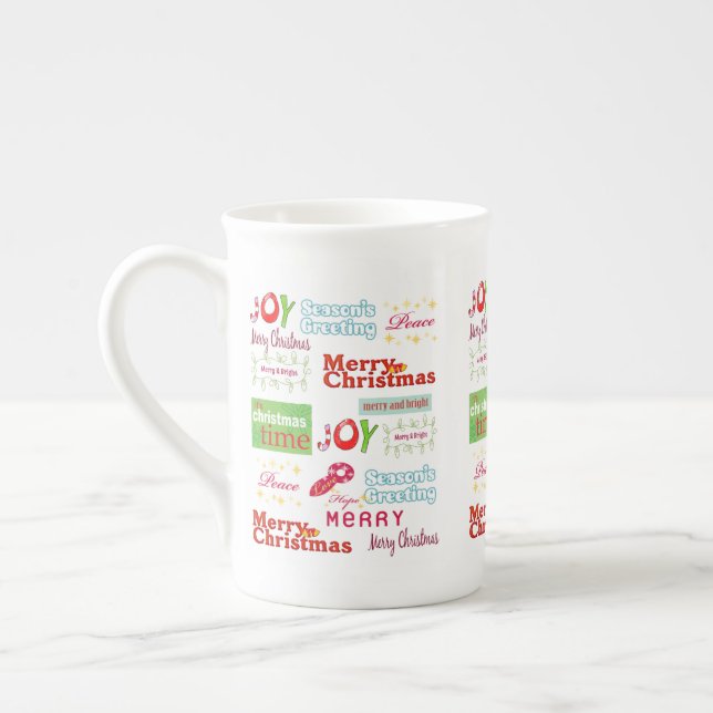 Merry Christmas, Noel Joy  Bone China Mug (Left)