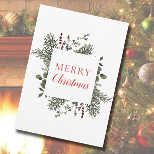 Merry Christmas Non-Photo Watercolor Greenery Holiday Card