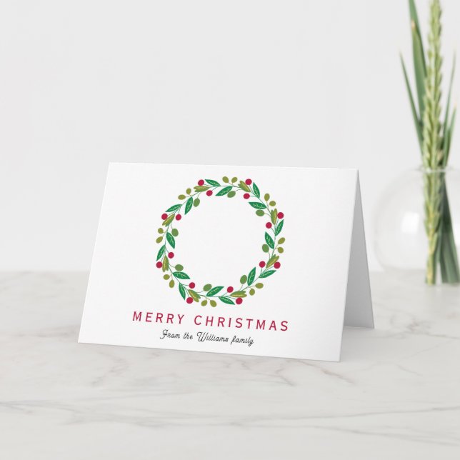 Merry Christmas - Non Photo Wreath Holiday Card (Front)