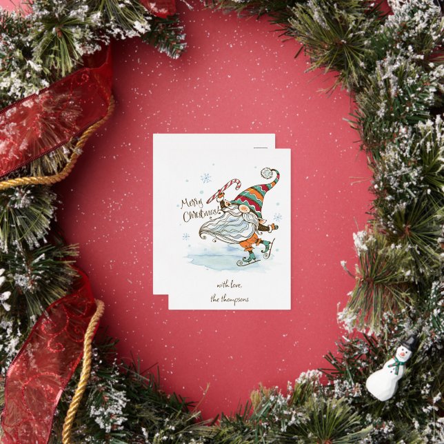 Merry Christmas Nordic Gnome Christmas Foil Holiday Postcard (Insitu)