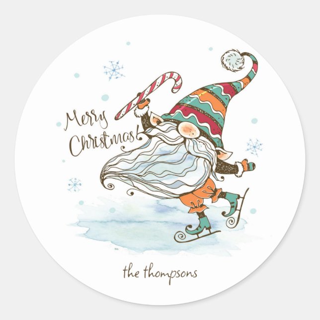 Merry Christmas Nordic Gnome Classic Round Sticker (Front)