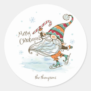 Merry Christmas Nordic Gnome Classic Round Sticker