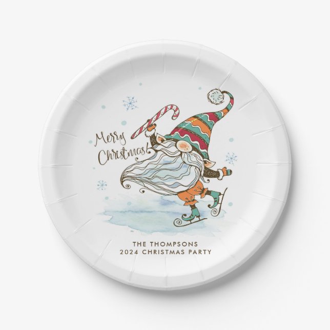 Merry Christmas Nordic Gnome Personalised Paper Plate (Front)