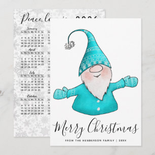 Merry Christmas Nordic Gnome Teal 2025 Calendar Holiday Card