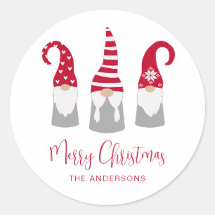 Merry Christmas Nordic Gnomes Holiday Classic Round Sticker