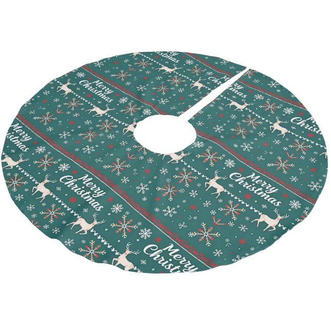 Merry Christmas nordic pattern Brushed Polyester Tree Skirt (Angled)