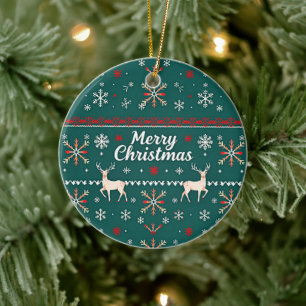 Merry Christmas nordic pattern Ceramic Tree Decoration