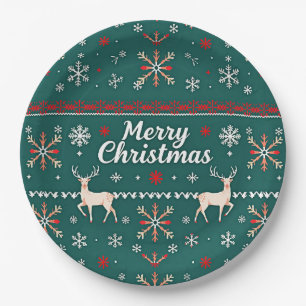 Merry Christmas nordic pattern Paper Plate
