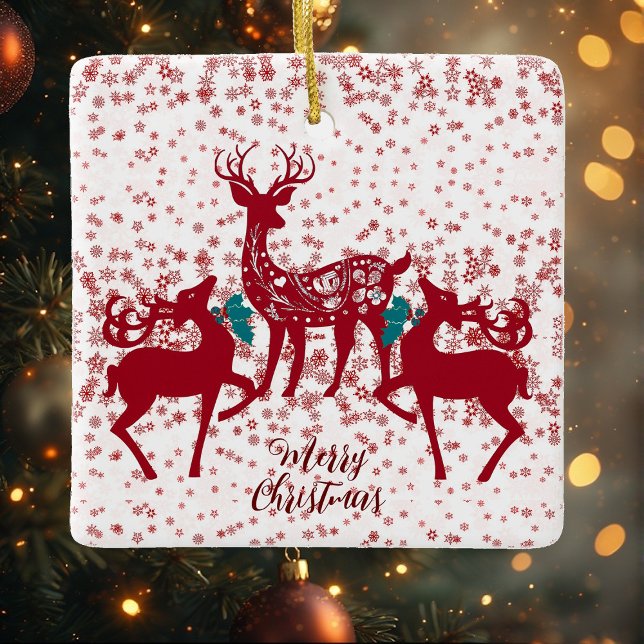 Merry Christmas Nordic Reindeer Snowflakes Scandia Ceramic Ornament (Merry Christmas Nordic Reindeer Snowflakes Scandia Ceramic Ornament)