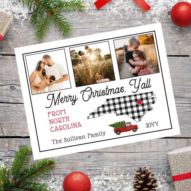  Merry Christmas North Carolina Photo Holiday Postcard (Merry Christmas Y'all North Carolina State Photo Holiday Postcard)