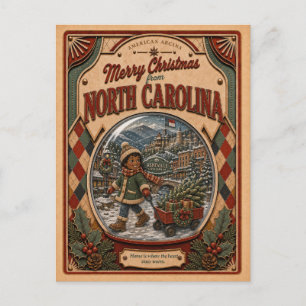 Merry Christmas North Carolina Vintage Snow Globe Holiday Postcard