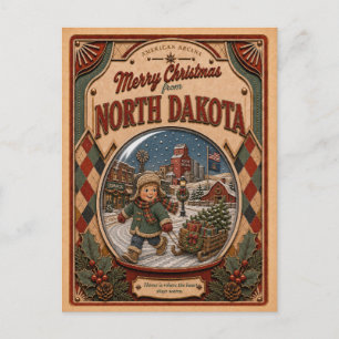 Merry Christmas North Dakota Vintage Snow Globe Holiday Postcard