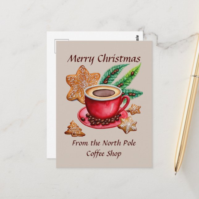 Merry Christmas North Pole Coffee Shop Postcard (Front/Back In Situ)