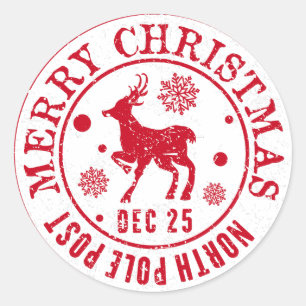Merry Christmas North Pole Post Stamp Classic Round Sticker