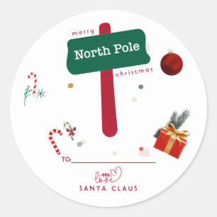 Merry Christmas North Pole Santa Claus  Classic Round Sticker