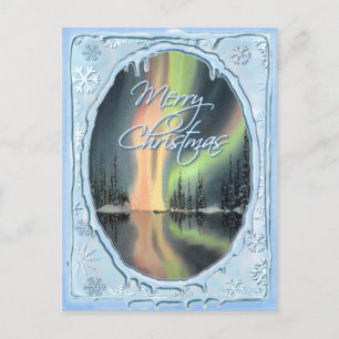 MERRY CHRISTMAS NORTHERN LIGHTS by SHARON SHARPE Holiday Postcard