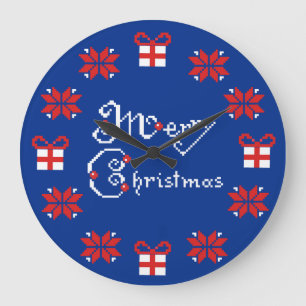Merry Christmas Norwegian Ornaments Large Clock