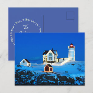Merry Christmas Nubble Lighthouse Holiday Postcard