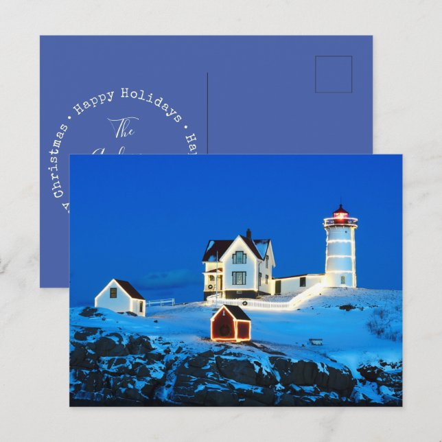 Merry Christmas Nubble Lighthouse Holiday Postcard (Front/Back)