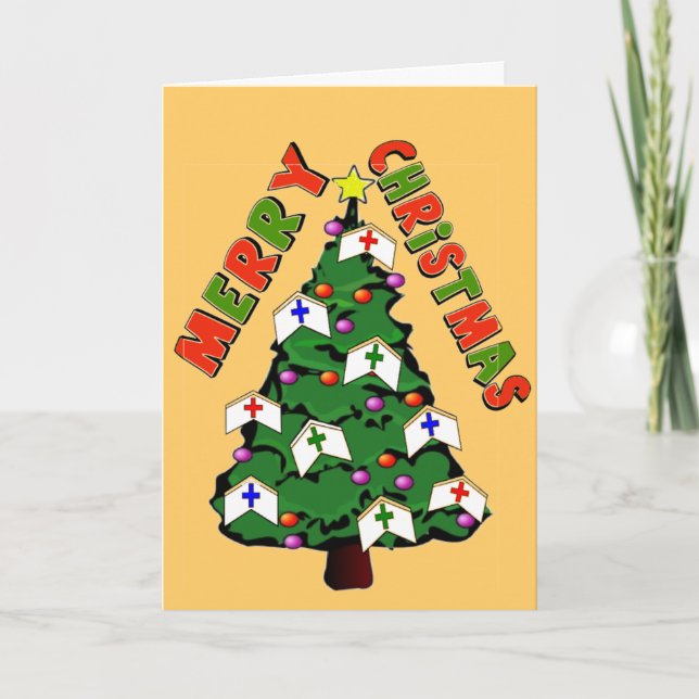 Merry Christmas Nurse Cap Tree Holiday Card (Front)