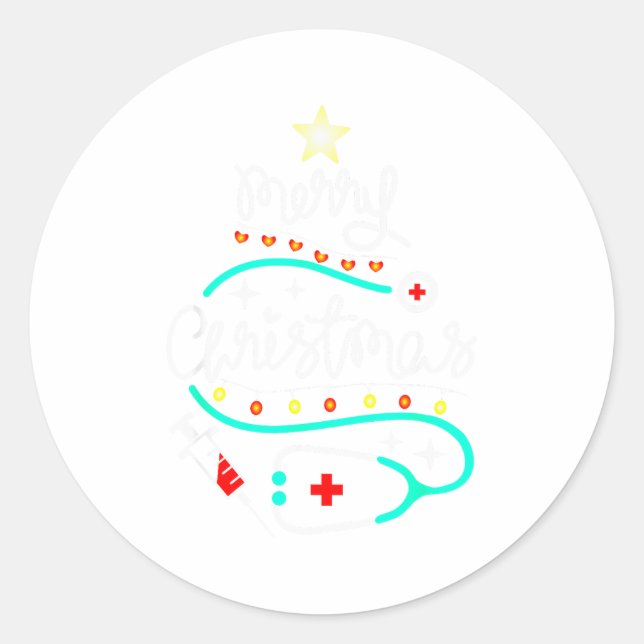 Merry Christmas Nurse Doctor Stethoscope Christmas Classic Round Sticker (Front)