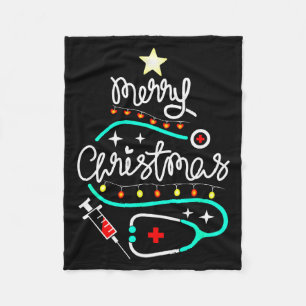 Merry Christmas Nurse Doctor Stethoscope Christmas Fleece Blanket
