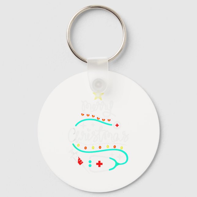 Merry Christmas Nurse Doctor Stethoscope Christmas Key Ring (Front)