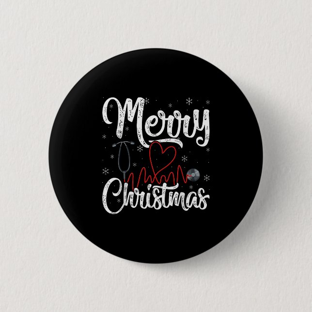 Merry Christmas Nurse Nursing Stethoscope,  6 Cm Round Badge (Front)