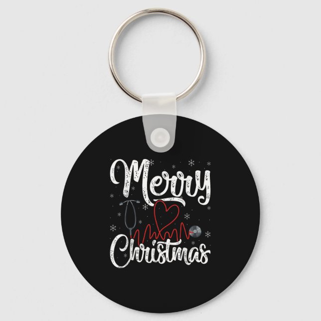Merry Christmas Nurse Nursing Stethoscope,  Key Ring (Front)