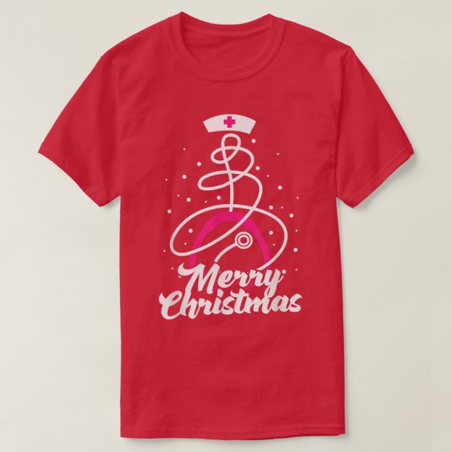 Merry Christmas Nurse Practitioner NP Stethoscope  T-Shirt (Design Front)