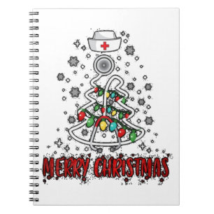 Merry Christmas Nurse Shirt Stethoscope Tree Light Notebook
