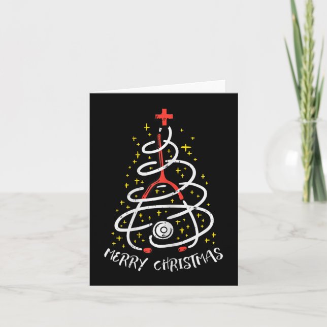 Merry Christmas Nurse Xmas Scrub Top Women Stethos Card (Front)