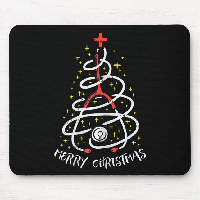 Merry Christmas Nurse Xmas Scrub Top Women Stethos Mouse Mat (Front)