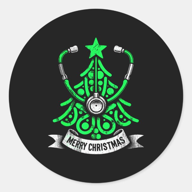 Merry Christmas, Nurses &amp; Doctors Stethoscope  Classic Round Sticker (Front)