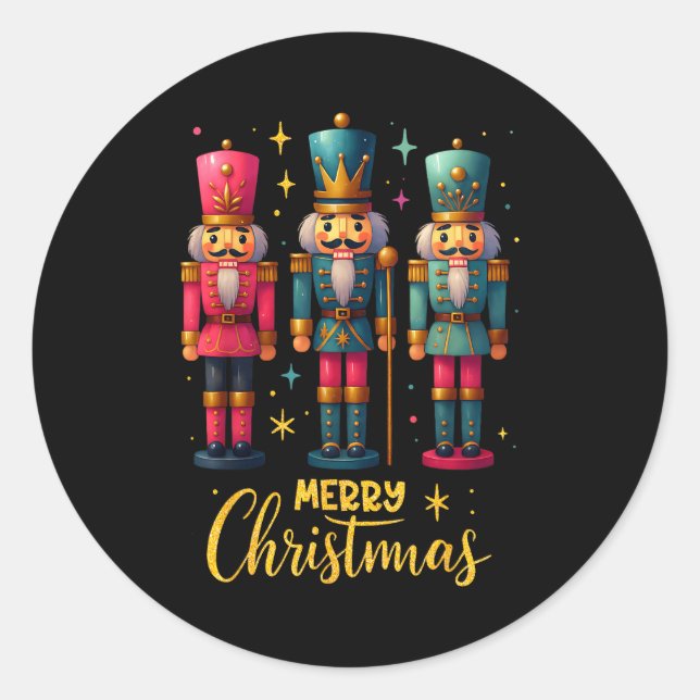 Merry Christmas Nutcracker Ballet Dance Women Kids Classic Round Sticker (Front)