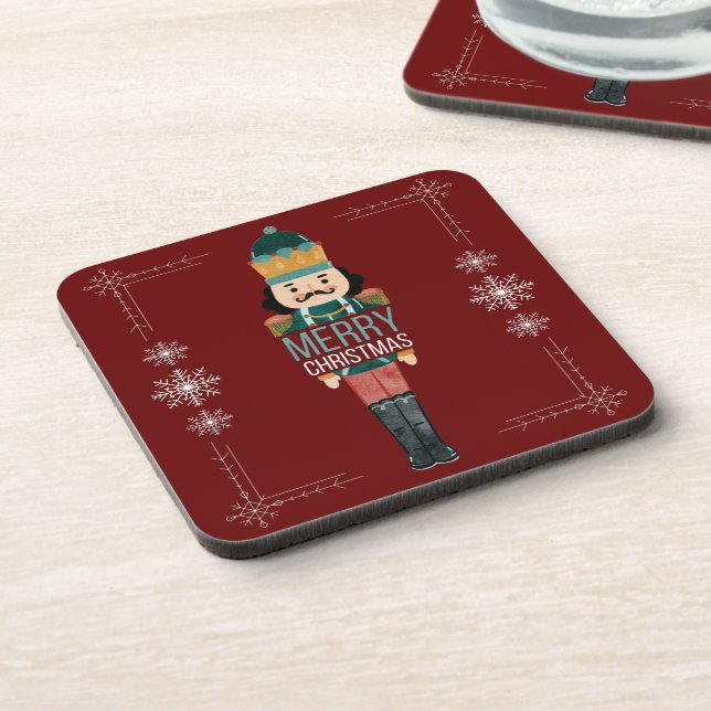 Merry Christmas Nutcracker Burgundy Coasters  (Left Side)